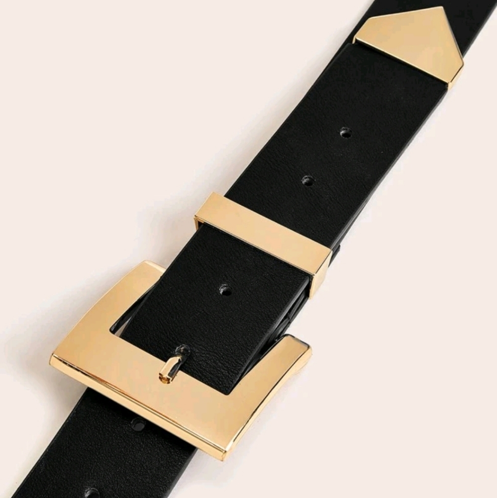 Gold Chunky double buckle Black vegan leather wide waist corset belt - Picture 9 of 16